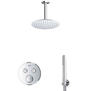 Grohe - Adema Rise Regendoucheset - Inbouw - 2 functies - met Adema Rise hoofddouche 20cm - ronde handdouche - plafondarm - Grohe Grohtherm inbouwthermostaat - chroom sw105953 SW104917 SW696254 SW377830 SW542643 SW496