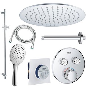 Grohe - Adema Rise Regendoucheset - Inbouw - 2 functies - met Adema Rise hoofddouche 20cm - ronde handdouche - plafondarm - glijstang 90 cm - Grohe Grohtherm inbouwthermostaat - chroom sw105953 SW104917  SW696254 SW496814 SW767373 SW76
