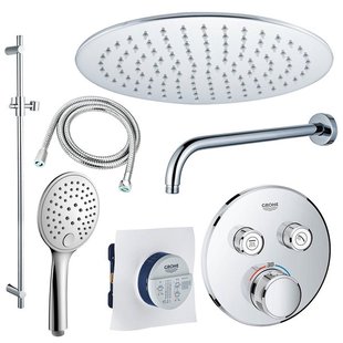 Grohe - Adema Rise Regendoucheset - Inbouw - 2 functies - met Adema Rise hoofddouche 30cm - ronde handdouche - wandarm - glijstang 90 cm - Grohe Grohtherm inbouwthermostaat - chroom sw105953 SW104917  SW696252 SW496814 SW767373 SW76