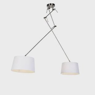 QAZQA Hanglamp staal met linnen kappen wit 35 cm 2-lichts - Blitz
