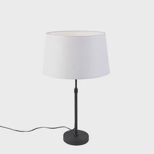 QAZQA Tafellamp zwart met linnen kap wit 35 cm verstelbaar - Parte