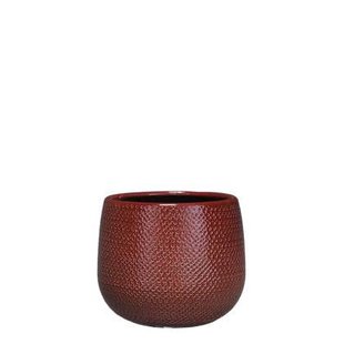 Mica Decorations Bloempot - rood - ribbel - keramiek - 18 x 16 cm Mica Decorations Bloempot - rood - ribbel - keramiek - 18 x 16 cm