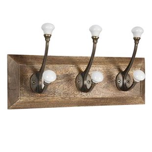 Clayre & Eef Wandkapstok 3 haken 30x8x10 cm Bruin Wit Hout Ijzer Clayre & Eef Wandkapstok 3 haken 30x8x10 cm Bruin Wit Hout Ijzer