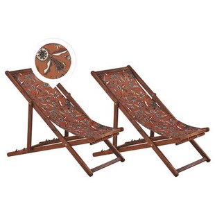 Beliani-ANZIO -Strandstoel set van 2-Donkerhout|Bloemen|Rood-Polyester