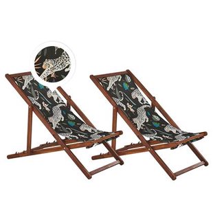 ANZIO - Strandstoel set van 2 - Donkere houtkleur|Dieren - Polyester