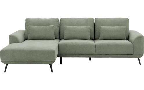 Goossens Excellent Bank Princess Met Elektrisch Uitschuifbaar Zitvlak groen, stof, 3-zits, elegant chic met chaise longue links