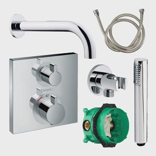 Badkraanset Hansgrohe Ecostat Vierkant met Handdouche Chroom