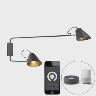 QAZQA Smart wandlamp zwart 2-lichts verstelbaar incl. Wifi A60 - Lune