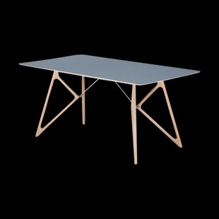 Tink table houten eettafel whitewash - met linoleum tafelblad smokey blue - 200 x 90 cm