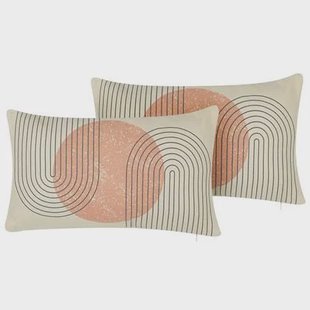 Beliani-GERBERA -Sierkussen set van 2-Beige-30 x 50 cm-Polyester