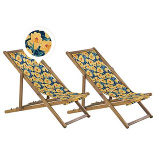 Beliani-ANZIO -Strandstoel set van 2-Lichthout|Geel|Bloemen-Polyester