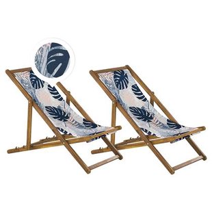 Beliani-ANZIO -Strandstoel set van 2-Lichthout|Blauw|Palm-Polyester