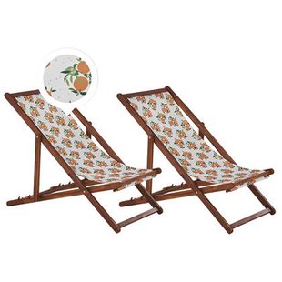 Beliani-ANZIO -Strandstoel set van 2-Donkehout|Sinaasappels-Polyester