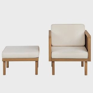 Beliani - BARATTI - Tuinstoel met ottomaan - Lichte houtkleur|Wit