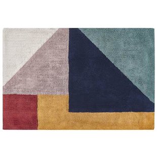 Beliani-JALGAON-Laagpolig vloerkleed-Donkerblauw-160 x 230 cm-Katoen