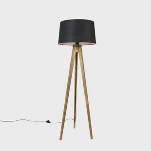 QAZQA Landelijke tripod vintage hout met linnen kap zwart 45 cm - QAZQA Landelijke tripod vintage hout met linnen kap zwart 45 cm -