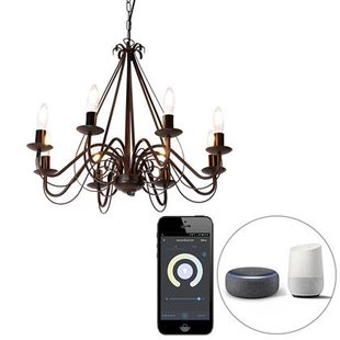 QAZQA Smart kroonluchter roestbruin 8-lichts incl. Wifi B35 -