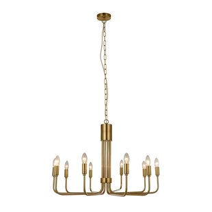 Lindby kroonluchter Elanova, messing, 10-lamps, Ø 80 cm, E14