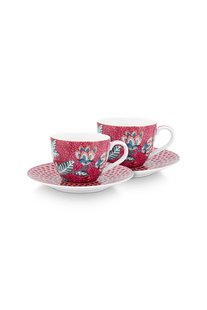 Pip Studio Flower Festival Set/2 Espresso Kop & Schotel Donkerroze Pip Studio Flower Festival Set/2 Espresso Kop & Schotel Donkerroze