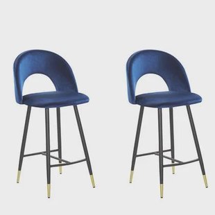 Beliani - FALTON - Barkruk - Blauw - Fluweel