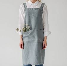 Linen Tales - linnen keukenschort kruisband - blue fog