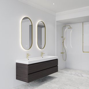 Spiegel BWS Thyreos 40x100cm Ovaal Met Mat Rand Goud LED Verlichting & Geintegreerde Spiegelverwarming