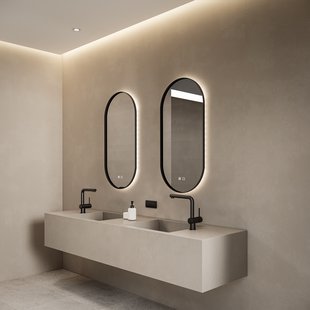 Spiegel BWS Thyreos 50x100cm Ovaal Met Rand Mat Zwart LED Verlichting & Geintegreerde Spiegelverwarming