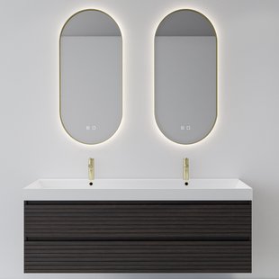 Spiegelcombinatie BWS 2x Thyreos 50x100cm Ovaal Met Rand Mat Goud LED Verlichting & Geintegreerde Spiegelverwarming