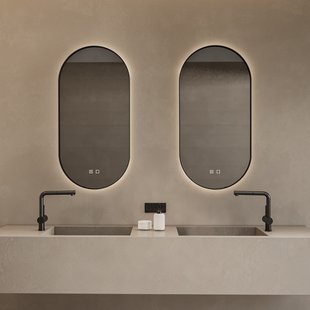 Spiegelcombinatie BWS 2x Thyreos 50x100cm Ovaal Met Rand Mat Zwart LED Verlichting & Geintegreerde Spiegelverwarming