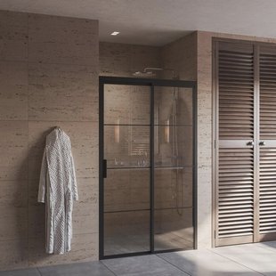 Douchedeur BWS Black Edition Frame Softclose Rechts 130x200 cm Helder Glas Zwart