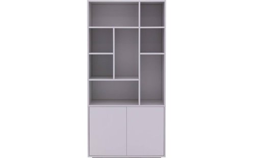 Goossens Basic Buffetkast Madrid, 2 dichte deuren 8 open vakken, grijs melamine, 94 x 191 x 45 cm, elegant chic