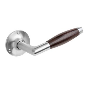 De Oude Deurklink Deurklinken Retro palissander geveerd met ronde rozetten in mat nikkel