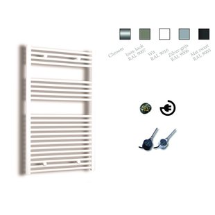 Elektrische Design Radiator Sanicare Plug & Play 111,8x45 cm Wit 596 Watt Met Chroom Thermostaat Links