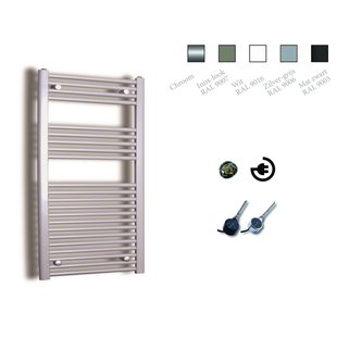 Elektrische Design Radiator Sanicare Plug & Play 111,8x45 cm Inox Look 596 Watt Met Chroom Thermostaat Links