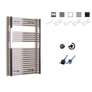 Elektrische Design Radiator Sanicare Plug & Play 111,8x45 cm Chroom 596 Watt Met Chroom Thermostaat Links