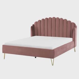 Beliani - AMBILLOU - Tweepersoonsbed - Roze - 160 x 200 cm - Fluweel