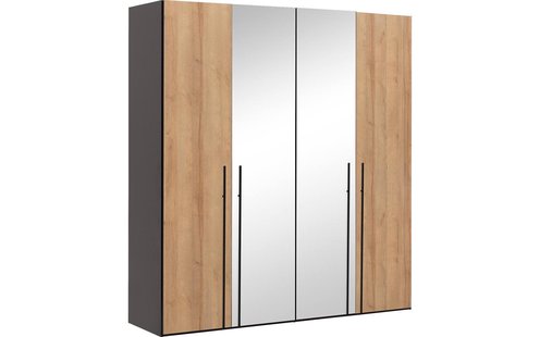 Goossens Kledingkast Easy Storage Ddk, Kledingkast 203 cm breed, 220 cm hoog, 2x draaideur en 2x spiegel draaideur midden