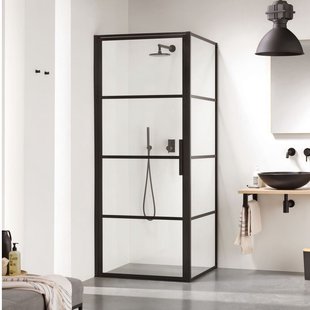 Douchecabine Sealskin Soho 90x80 cm Met Draaideur Links Hoekcabine 8 mm Helderglas Mat Zwart