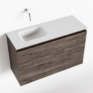 MONDIAZ OLAN 80cm toiletmeubel dark brown. LEX wastafel talc links geen kraangat