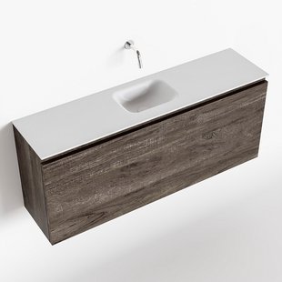 MONDIAZ OLAN 120cm toiletmeubel dark brown. LEX wastafel talc midden geen kraangat