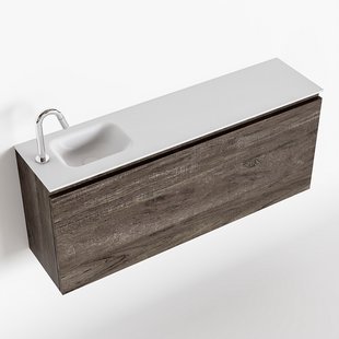 MONDIAZ OLAN 120cm toiletmeubel dark brown. LEX wastafel talc links 1 kraangat