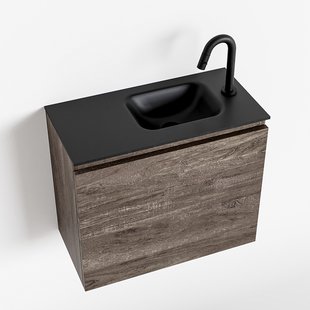 MONDIAZ OLAN 60cm toiletmeubel dark brown. LEX wastafel urban rechts 1 kraangat