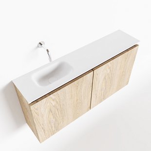 MONDIAZ TURE 100cm toiletmeubel washed oak. EDEN wastafel talc links geen kraangat