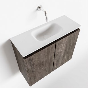 MONDIAZ TURE 60cm toiletmeubel dark brown. EDEN wastafel talc midden geen kraangat