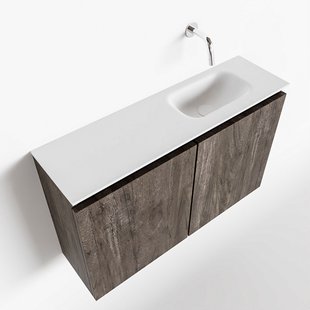 MONDIAZ TURE 80cm toiletmeubel dark brown. EDEN wastafel talc rechts geen kraangat