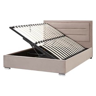 Beliani-ROUEN-Bed met opbergruimte-Taupe-160 x 200 cm-Fluweel