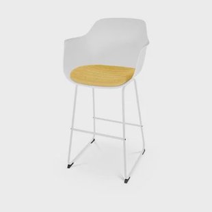 Nolon Nino-Liz Barkruk Wit - Okergeel Kussen - Wit Frame - 75 cm