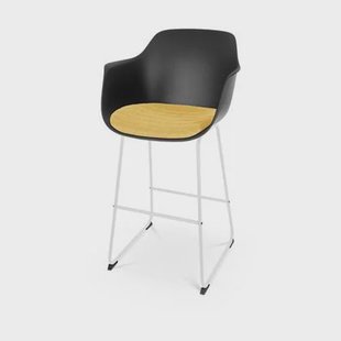 Nolon Nino-Liz Barkruk Zwart - Okergeel Kussen - Wit Frame - 75 cm