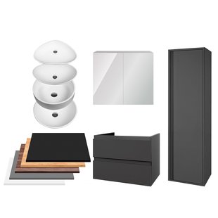 Badkamermeubelset BWS Sally 80 cm Twee Soft-Close Lades Met Waskom Hoogglans Grijs