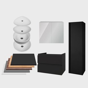 Badkamermeubelset BWS Sally 80 cm Twee Soft-Close Lades Met Waskom Mat Zwart